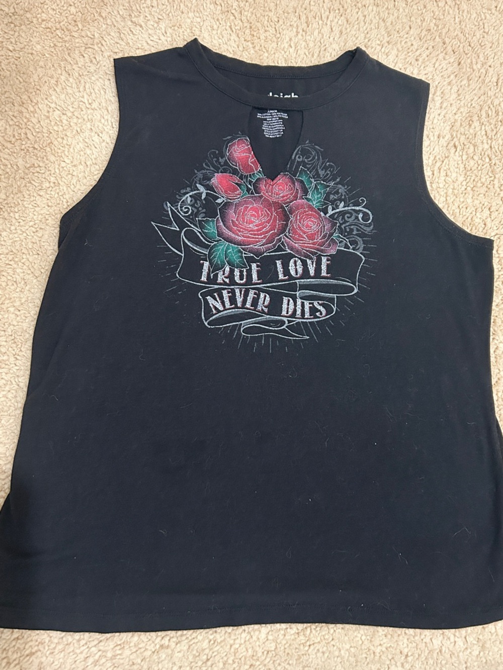 Graphic Muscle Tee - Black with Red Rose Print